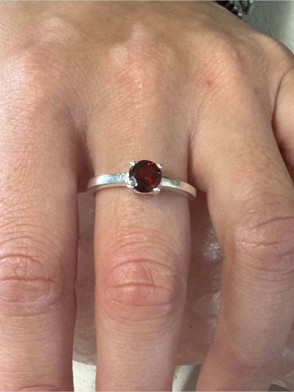 Garnet Sterling Silver Solitaire Ring - Size 9
